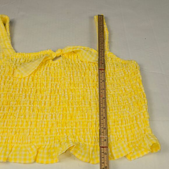 Sienna Sky Womens Large Tank Top Yellow Checked Rouched Cropped Vacation Beach - Picture 7 of 12